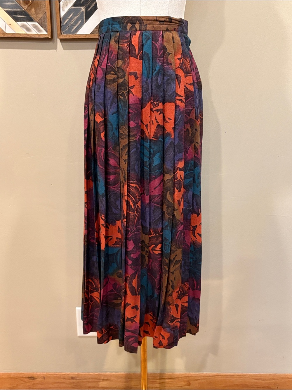 Vintage Christian Dior Floral Multicolor Pleated Maxi Skirt size 8